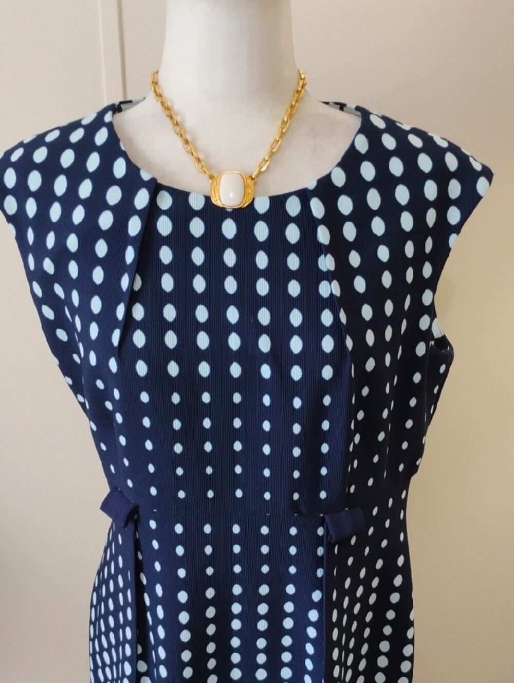 connected apparel Navy and White Polka Dot Midi Dress - Picture 2 of 6